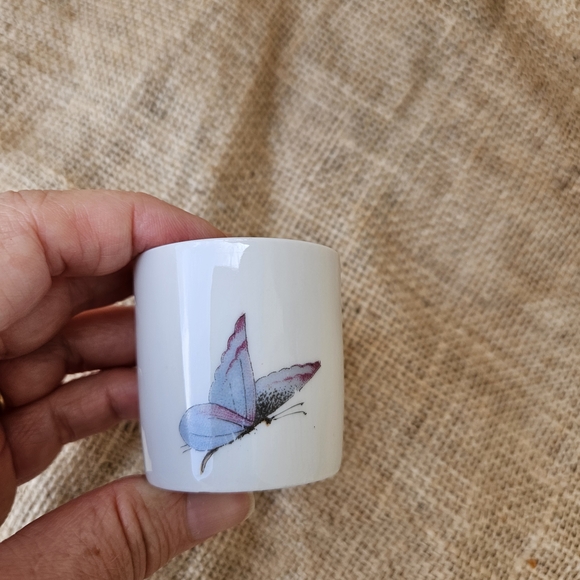 Tiny Limoges Cup or Vase with Blue and Yellow Butterflies - Picture 2 of 9